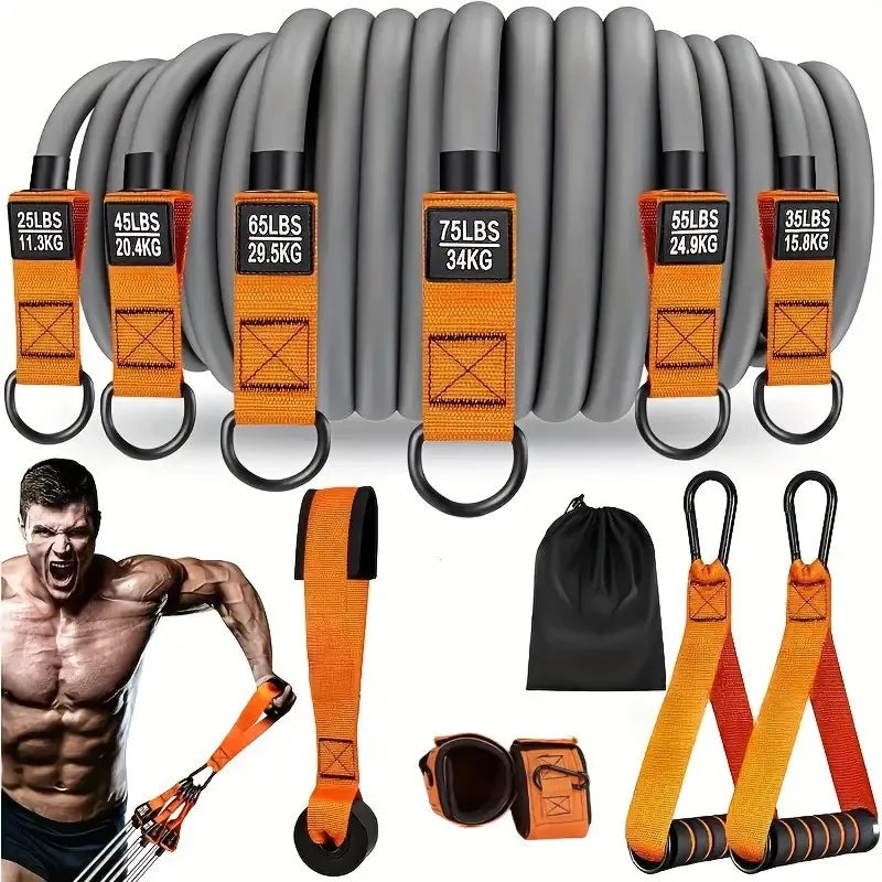 Resistance strap with handle: used for muscle training, strength building, body shaping, yoga, home fitness equipment - natural